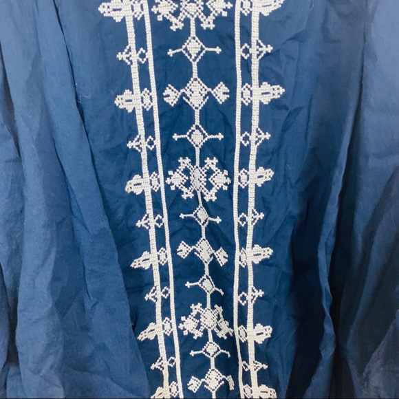 Lucky brand blue boho blouse white embroid… - Picture 6 of 8